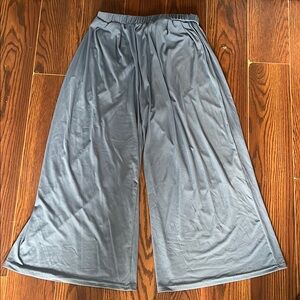 Blue Wide Leg Pants with Elastic Waistband
